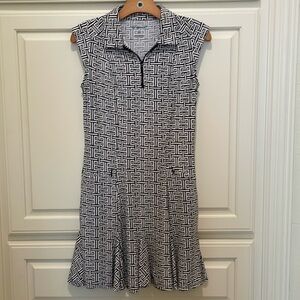 IBKUL Sleeveless Polo Golf Dress Greo Black & White